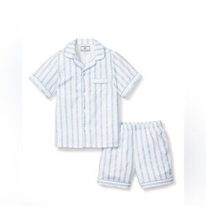 NEW! Petite Plume Twill Pajama Short Set Periwinkle Stripe Blue White SZ 6-12 M